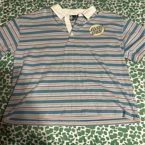 santa cruz striped, collared, semi-cropped t-shirt